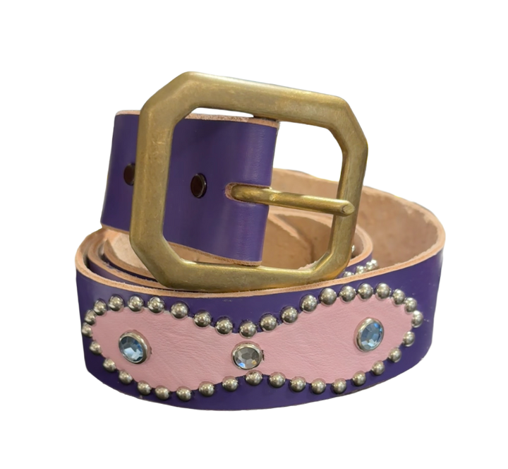 Studded 'Pink Leather/ Sun Gem' Purple Belt