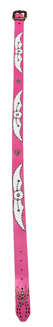 Studded 'White Leather Spider Gem' Pink Belt