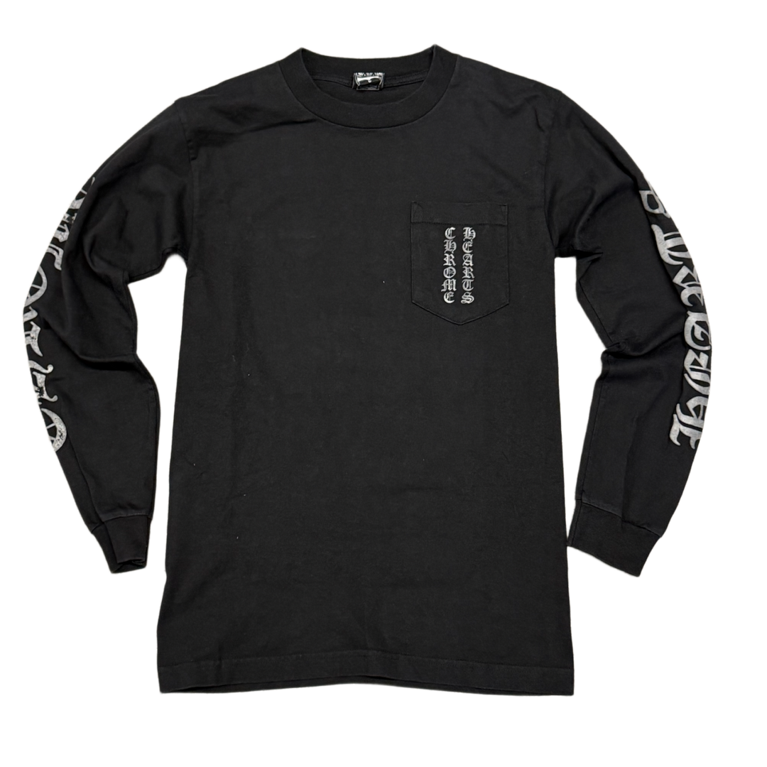 Chrome Hearts 'Glow in the Dark Vertical Scroll' Black Vintage Longsleeve Pocket Tee