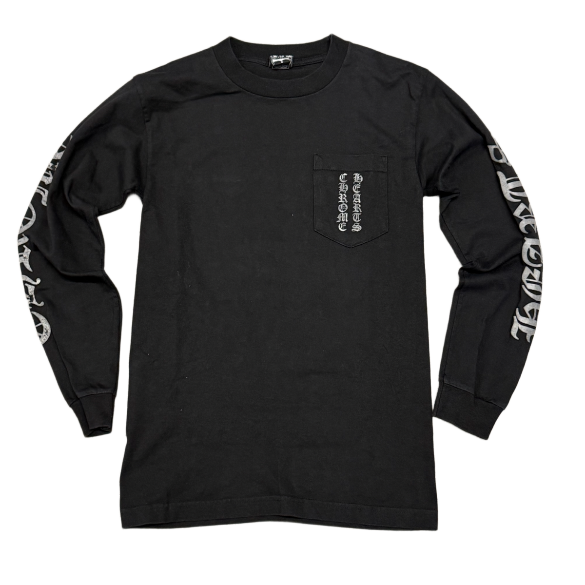 Chrome Hearts 'Glow in the Dark Vertical Scroll' Black Vintage Longsleeve Pocket Tee