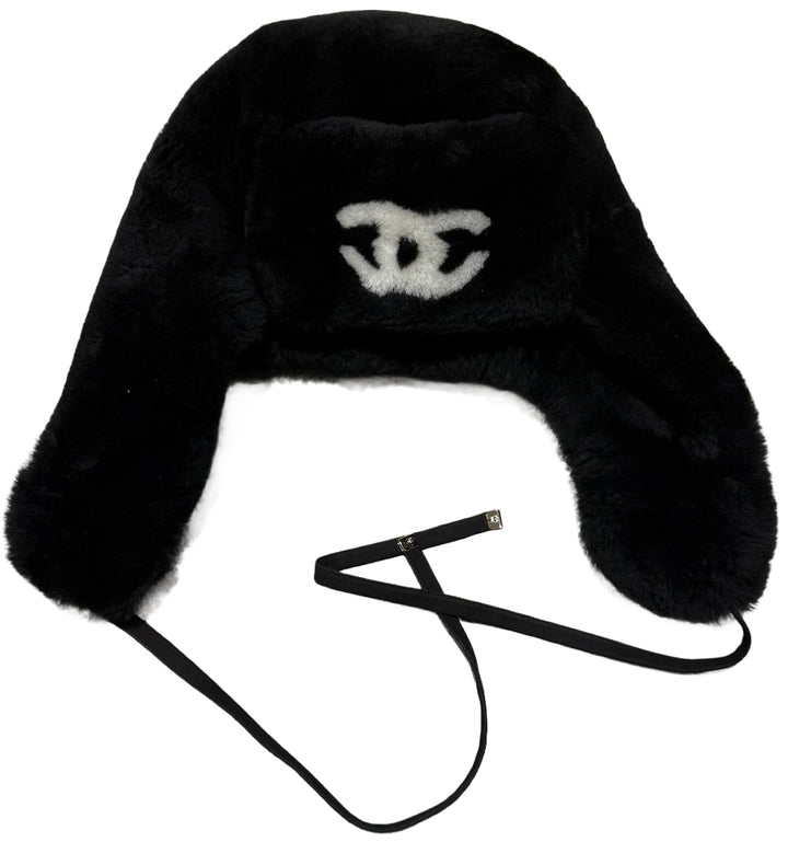 Chanel 'CC Logo' Shearling Trapper Furr Hat