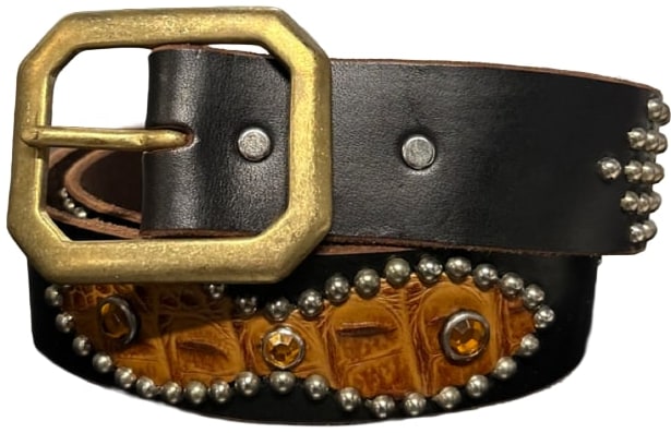 Studded 'Brown Aligator Orange Gem' Belt