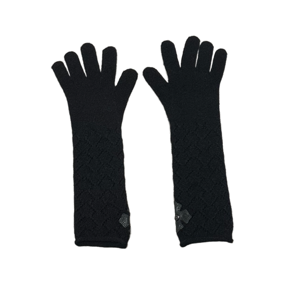 Chrome Hearts 'Black' Cashmere Cross Patch Gloves