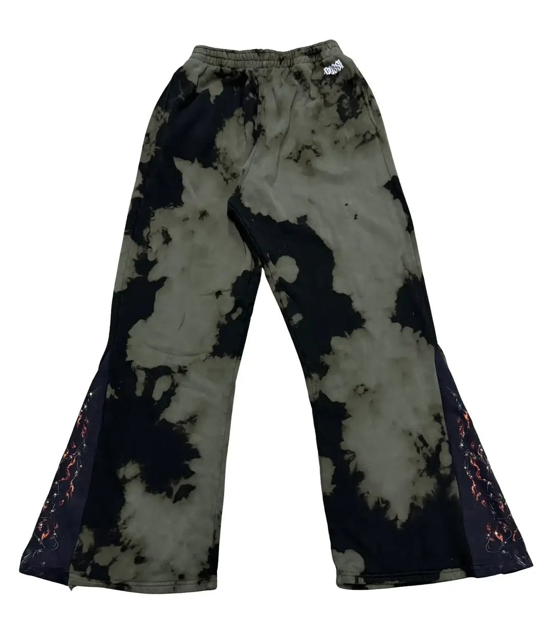 Bossi 'Barbed Flame' Bleached Rhinestone Flare Sweatpants