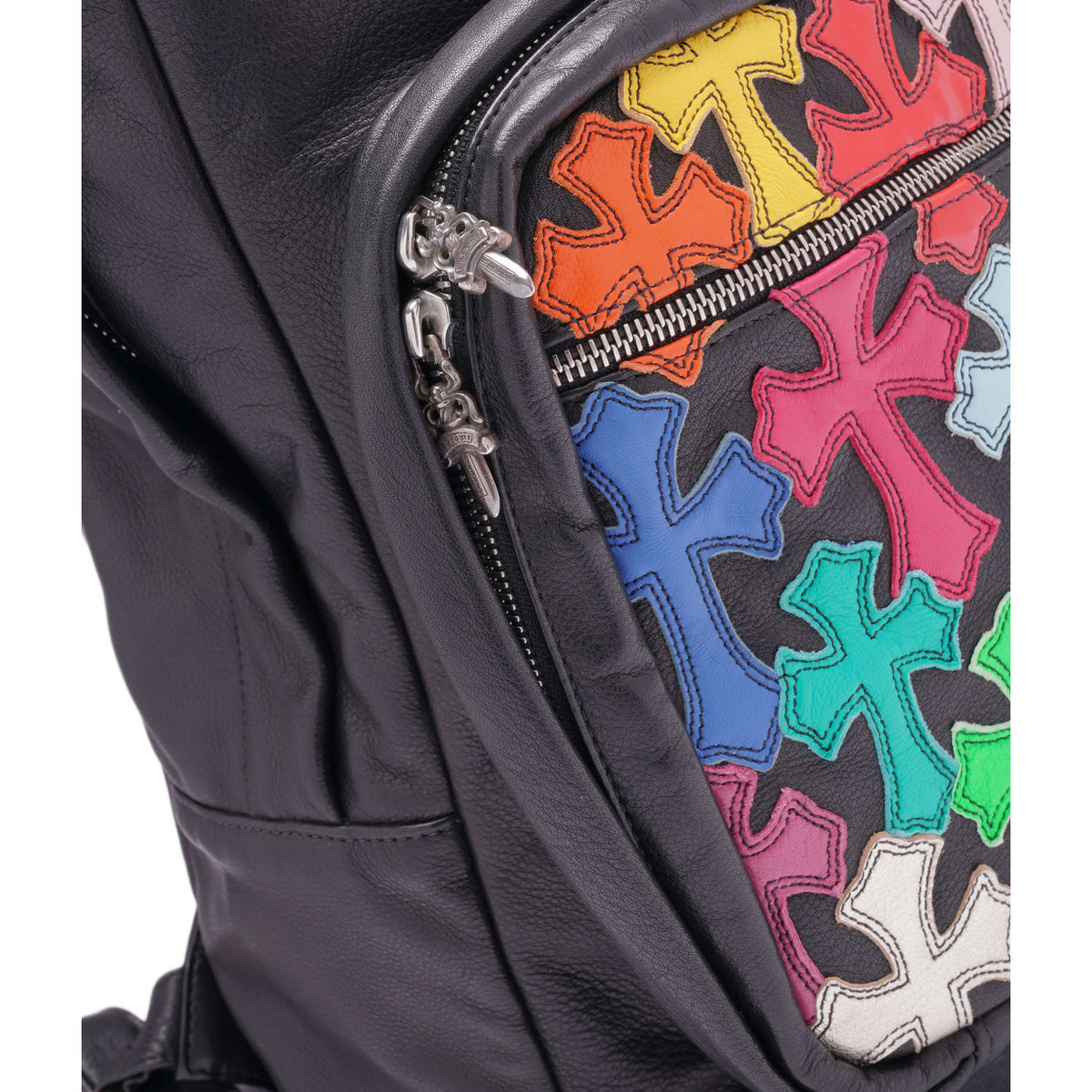 Chrome Hearts 'Multicolor Cross' Black Leather Backpack