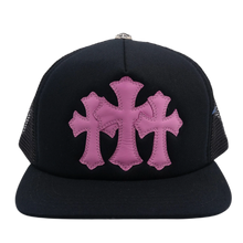 Chrome Hearts 'Pink Cemetery Triple Cross Patch' Black Trucker Hat