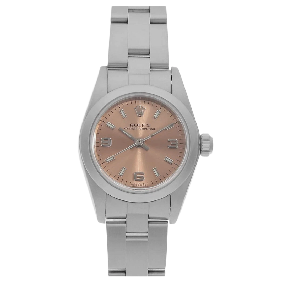 Rolex 'Salmon Dial' 26 Smooth Bezel Steel Oyster Bracelet Ladies Watch 76080