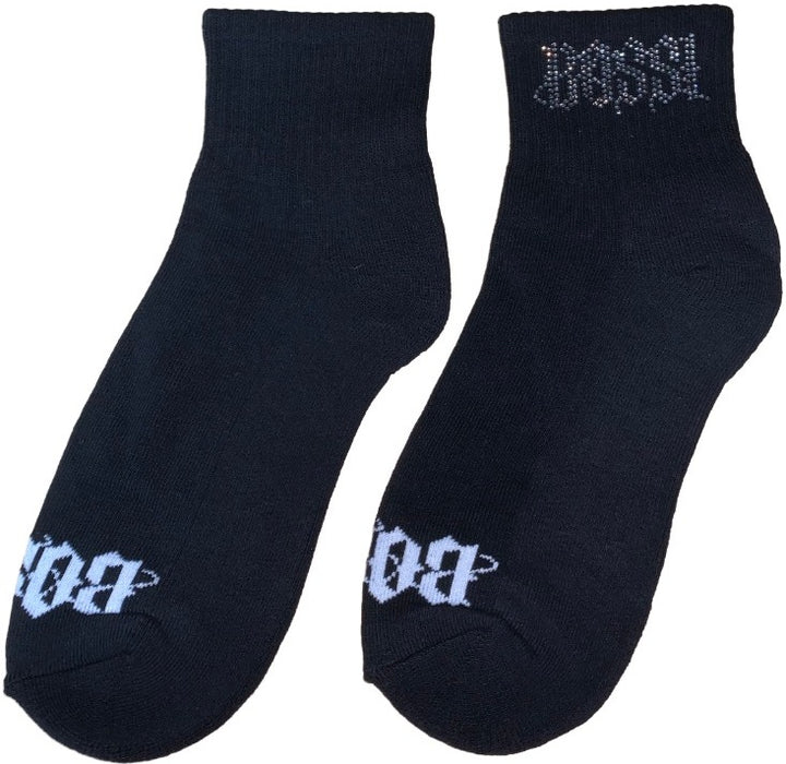 Bossi 'Dark Silver Logo' Rhinestone Black Socks