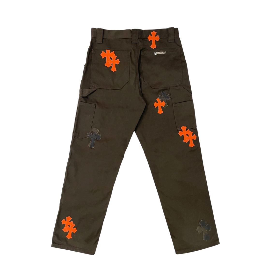 Chrome Hearts 'Brown' Orange Leather Cross Patch Carpenter Pants