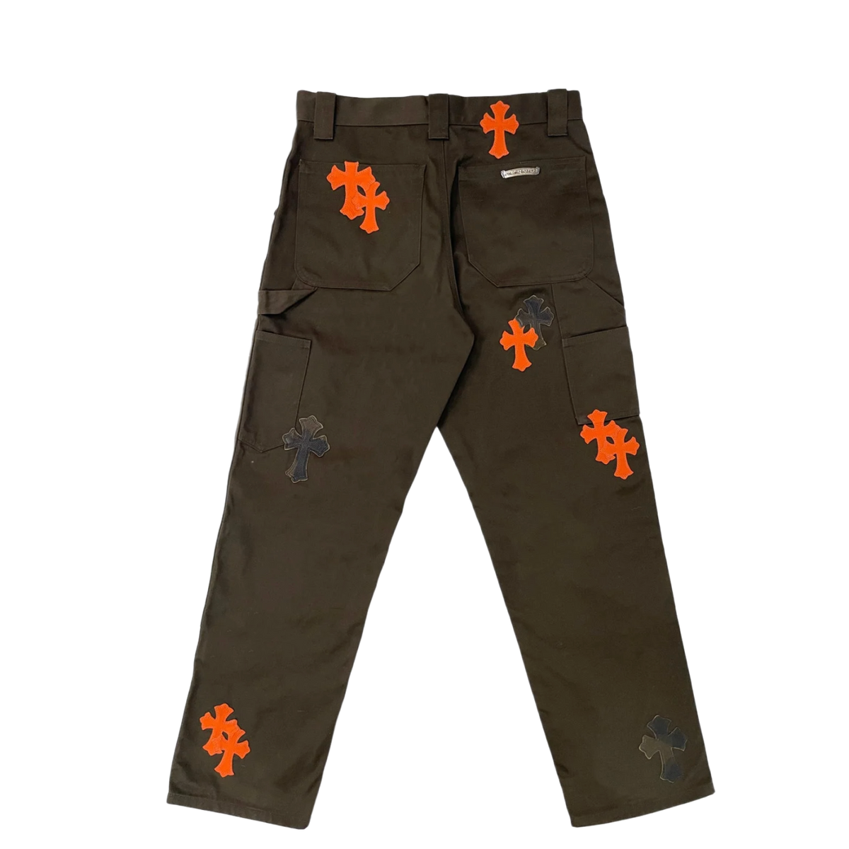 Chrome Hearts 'Brown' Orange Leather Cross Patch Carpenter Pants