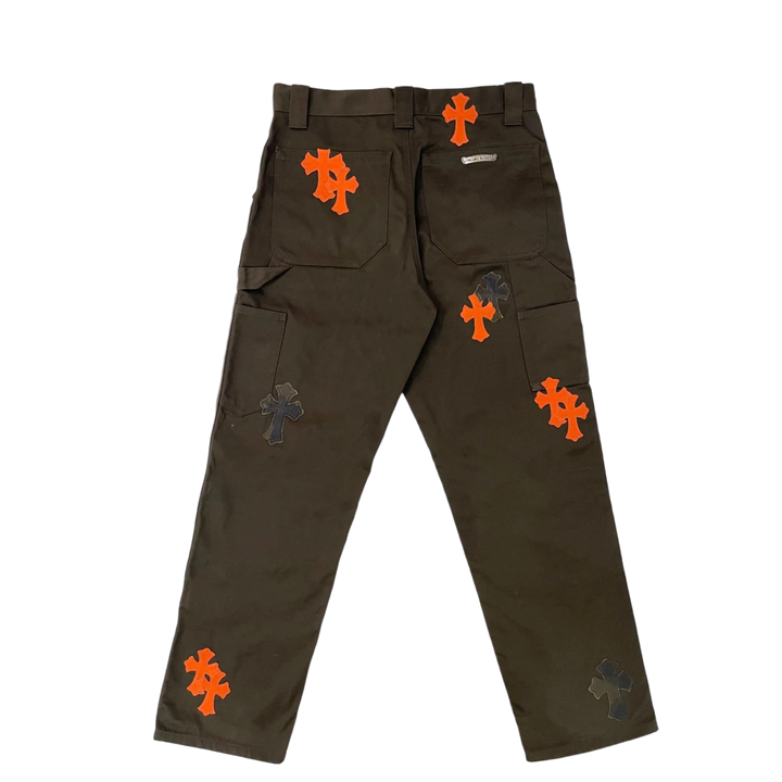 Chrome Hearts 'Brown' Orange Leather Cross Patch Carpenter Pants