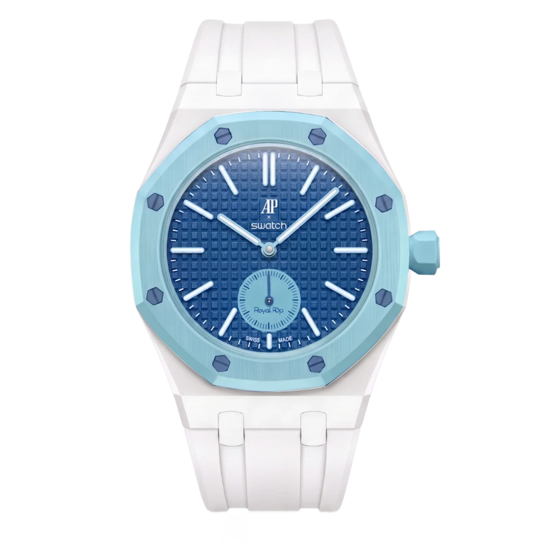 Swatch x Audemars Piguet AP Bioceramic Royal Pop Savonnette Lan Ba White Strap SSX03L100N
