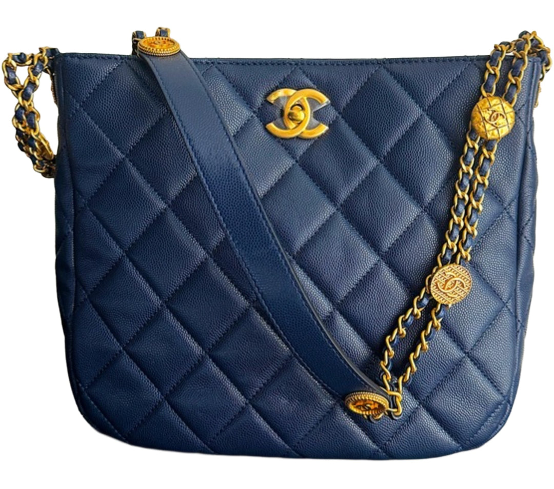 Chanel 22A Twist Your Button Caviar Leather Hobo Shoulder Bag