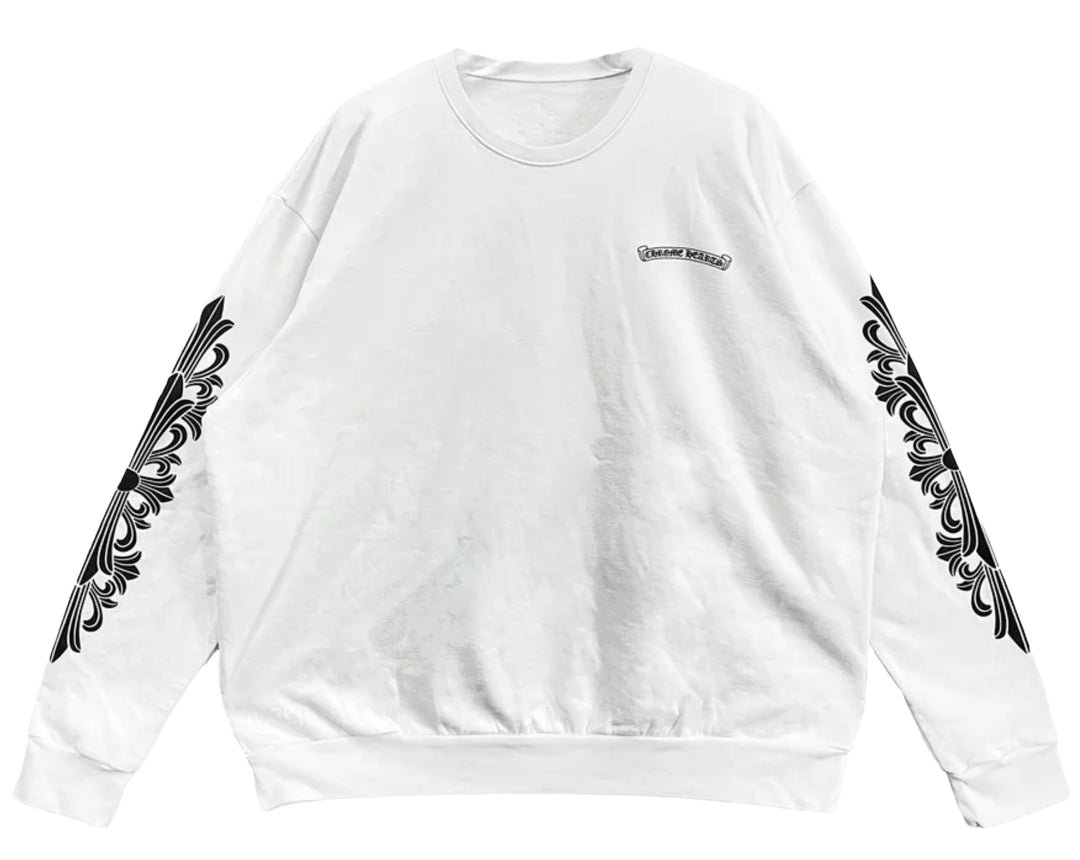 Chrome Hearts 'Pink Dagger' Scroll Logo Crewneck White