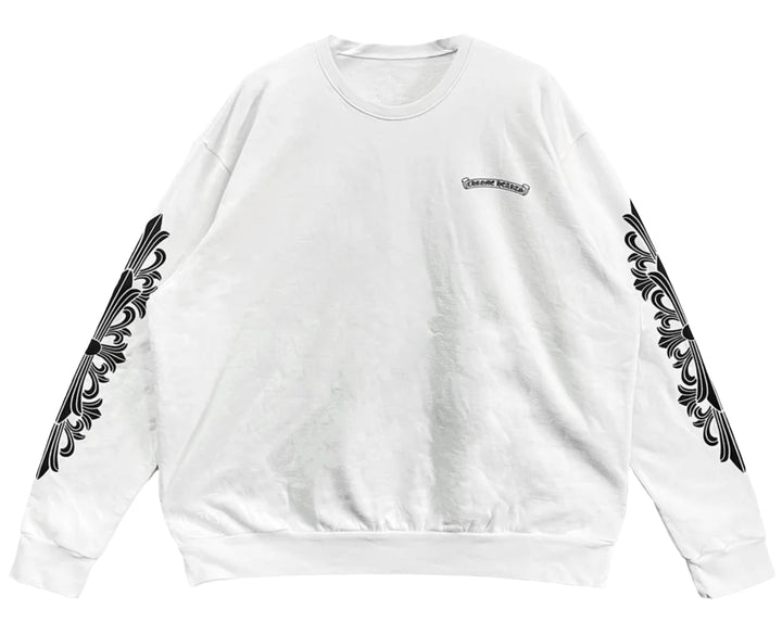 Chrome Hearts 'Pink Dagger' Scroll Logo Crewneck White