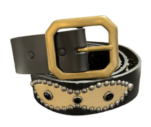 Studded 'Tan Snakeskin/ Sun Gem' Black Belt