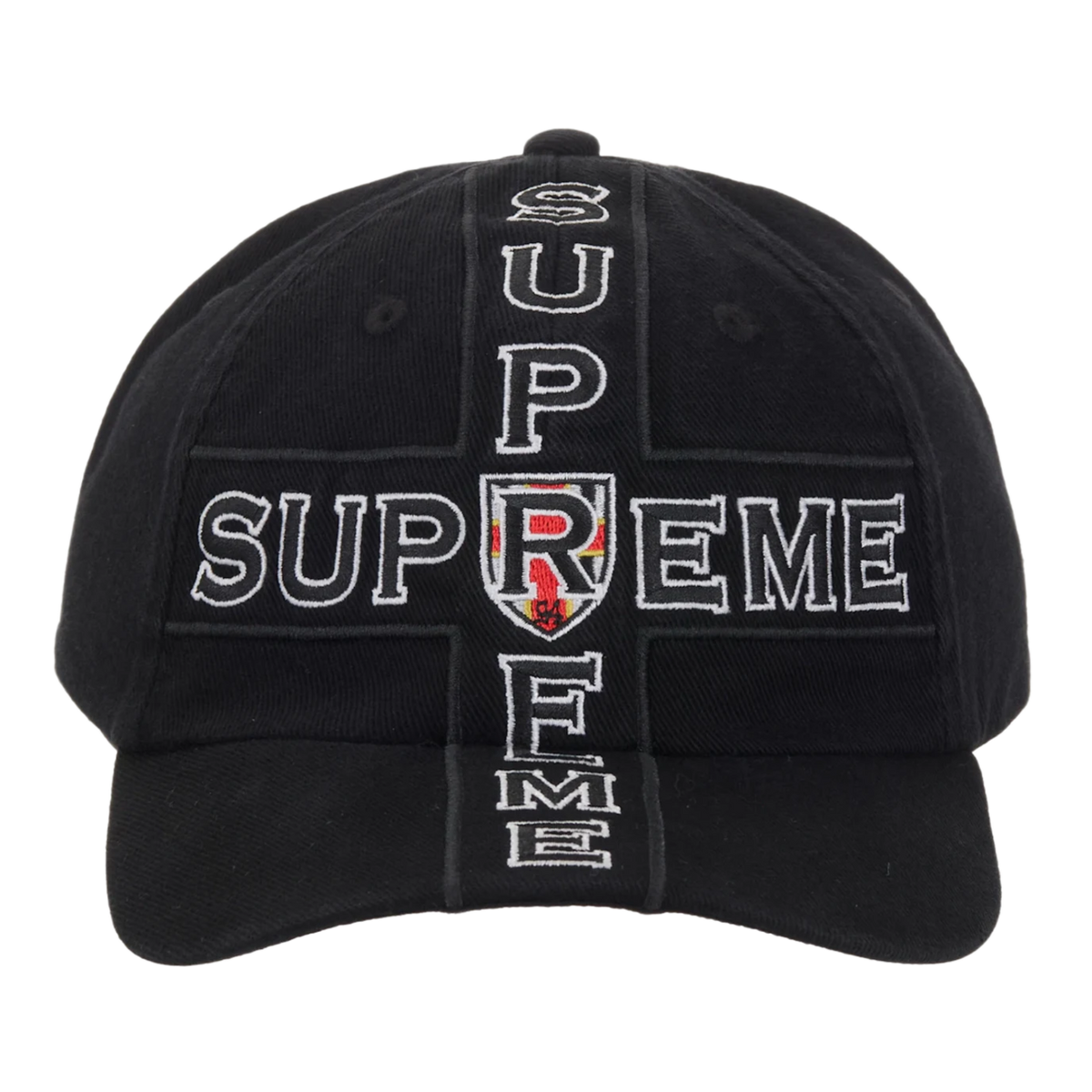Supreme 'Black' Cross Crest 6 Panel Hat