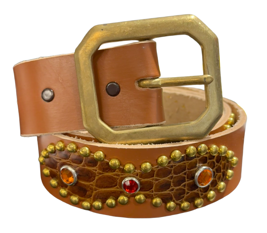 Studded 'Brown Snakeskin/ Sun Gem' Brown Belt
