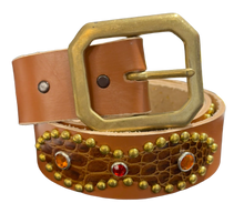 Studded 'Brown Snakeskin/ Sun Gem' Brown Belt