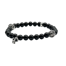 Chrome Hearts 'Obsidian Silver' Cross Pendant 6mm Beaded Bracelet