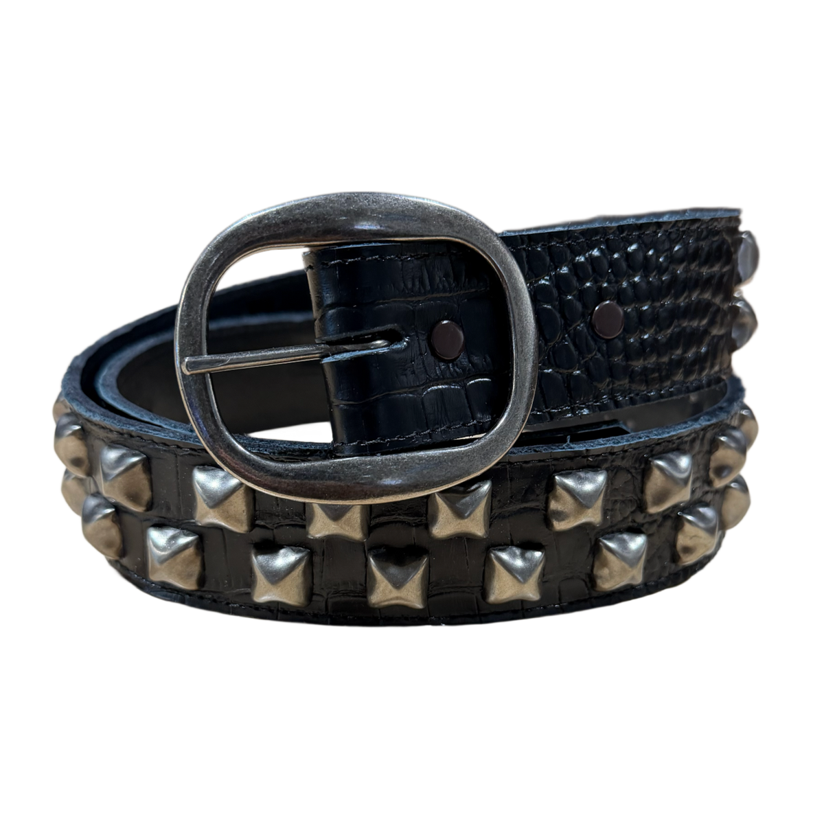 Studded 'Black Croc' Leather Belt