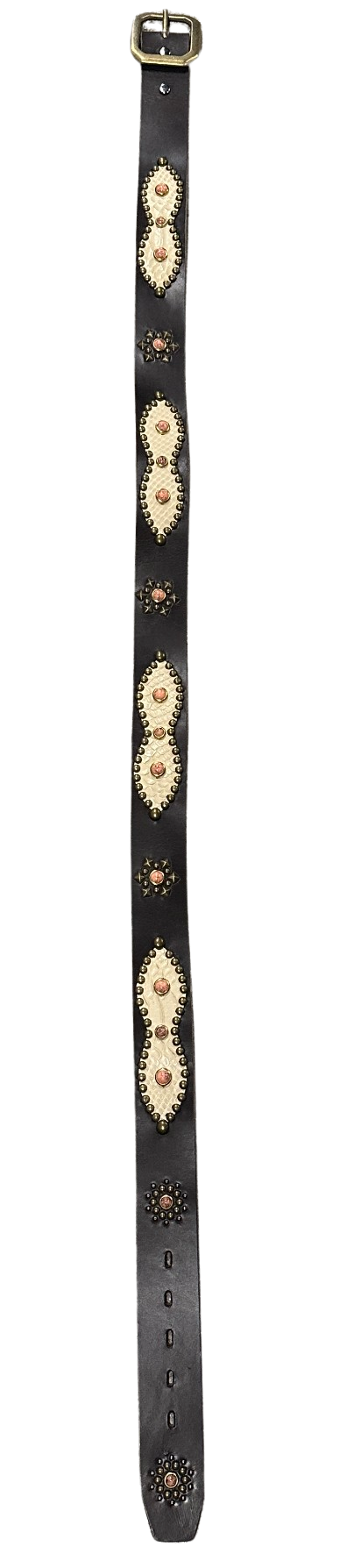 Studded 'Cream/Pink Snakeskin' Dark Brown Belt