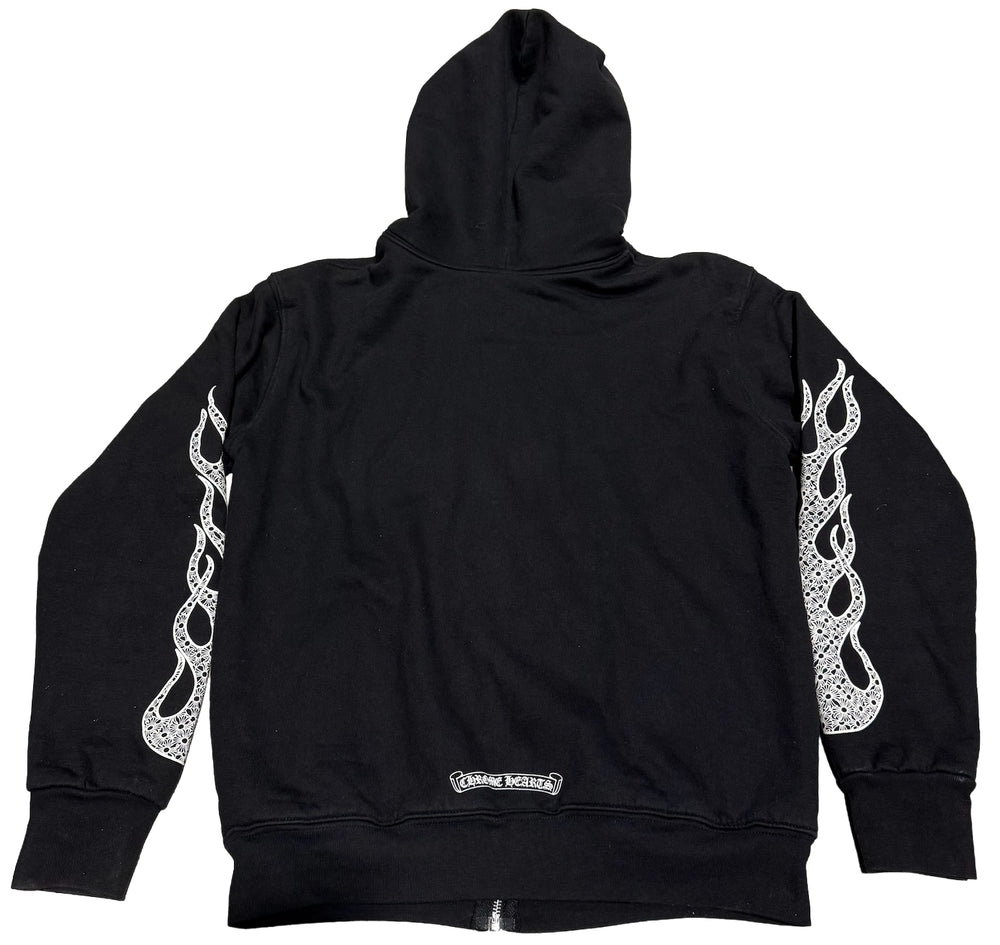 Chrome Hearts 'Cross Flame' Vertical Logo Black Zip Up Hoodie