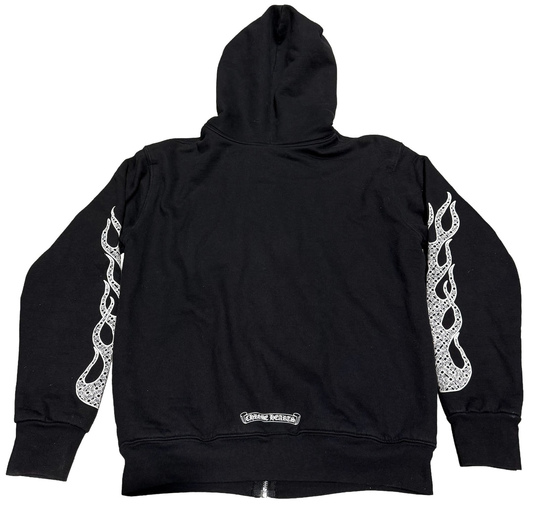 Chrome Hearts 'Cross Flame' Vertical Logo Black Zip Up Hoodie
