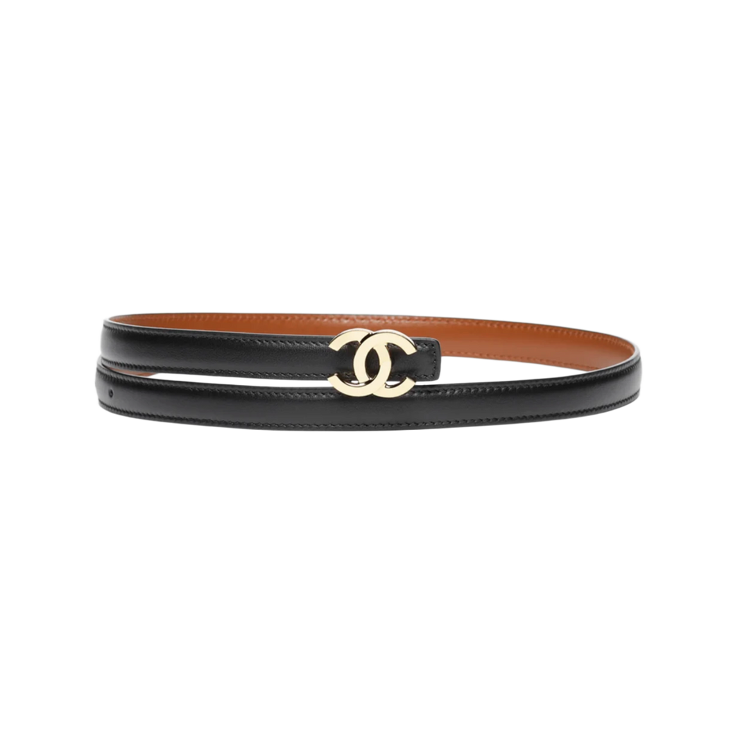 Chanel 'Black/Camel' Reversible Interlocking CC Leather Belt