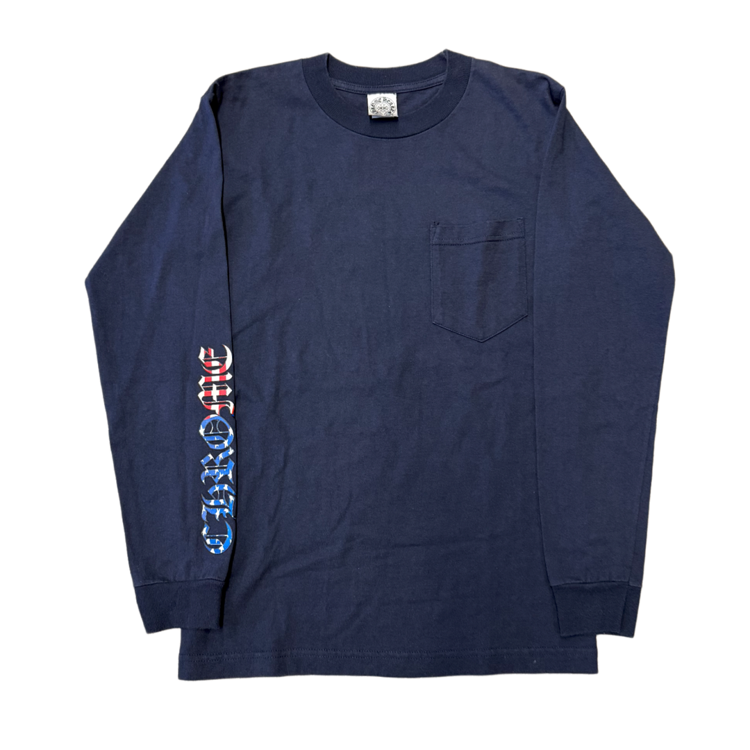 Chrome Hearts 'USA Scroll' Navy Longsleeve Pocket Tee