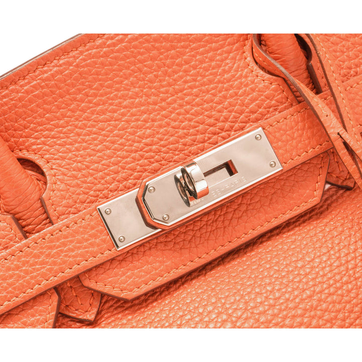 Hermès 'Orange' Palladium Hardware Birkin 30 Bag