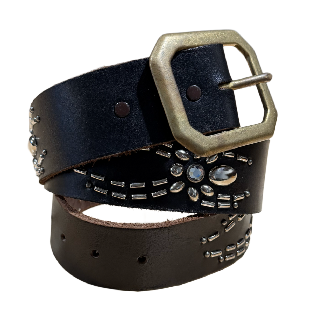 Studded 'Silver Spiders' Dark Brown Belt