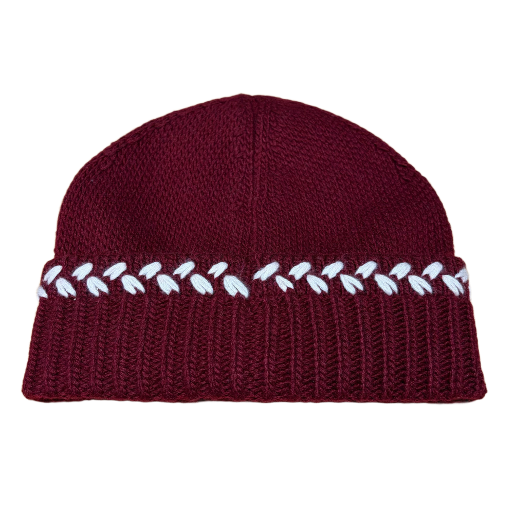 Chanel 'Burgundy & White Chain' Cashmere Beanie
