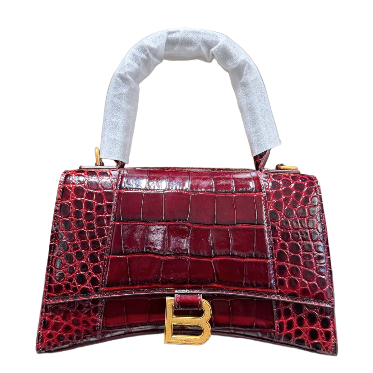 Balenciaga Hourglass S 'Crocodile Embossed Calfskin' Burgundy Dark Red Gold Hardware Handbag