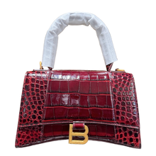 Balenciaga Hourglass S 'Crocodile Embossed Calfskin' Burgundy Dark Red Gold Hardware Handbag
