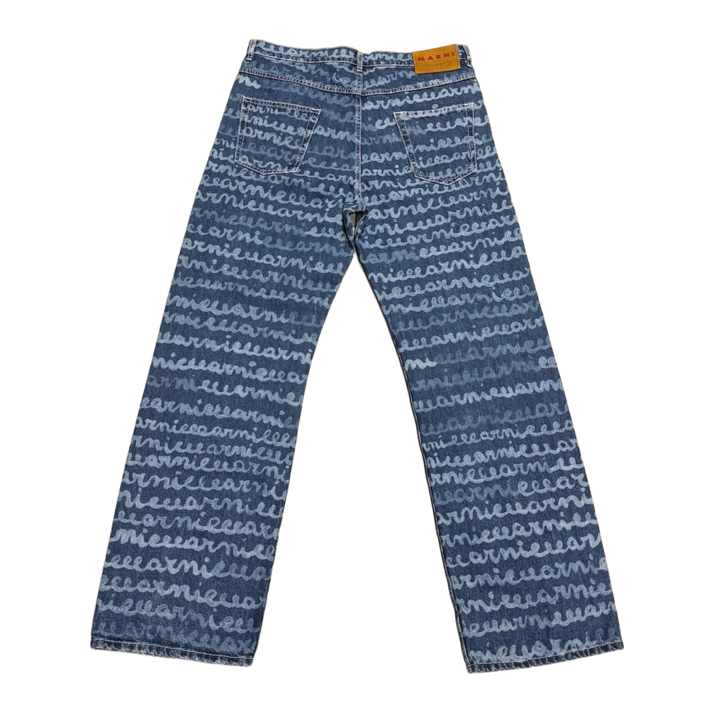 Marni 'Blue' Logo Print Straight Jeans