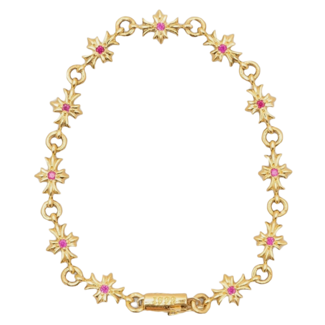 Chrome Hearts '22k Gold' Tiny E Pink Sapphire Bracelet