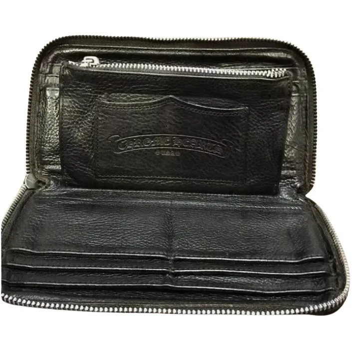 Chrome Hearts Black Fleur Dagger Zip Wallet