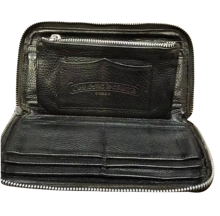 Chrome Hearts Black Fleur Dagger Zip Wallet