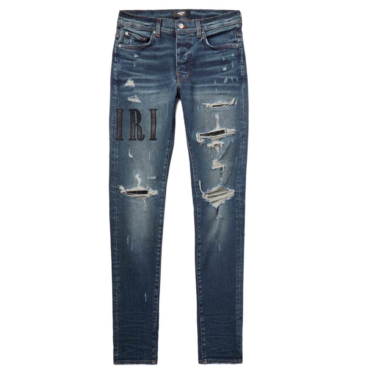 Amiri 'Leather Core Logo' Dark Blue Jeans