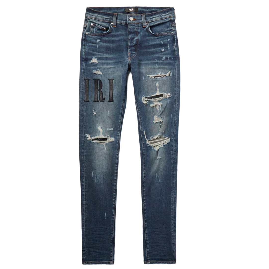 Amiri 'Leather Core Logo' Dark Blue Jeans