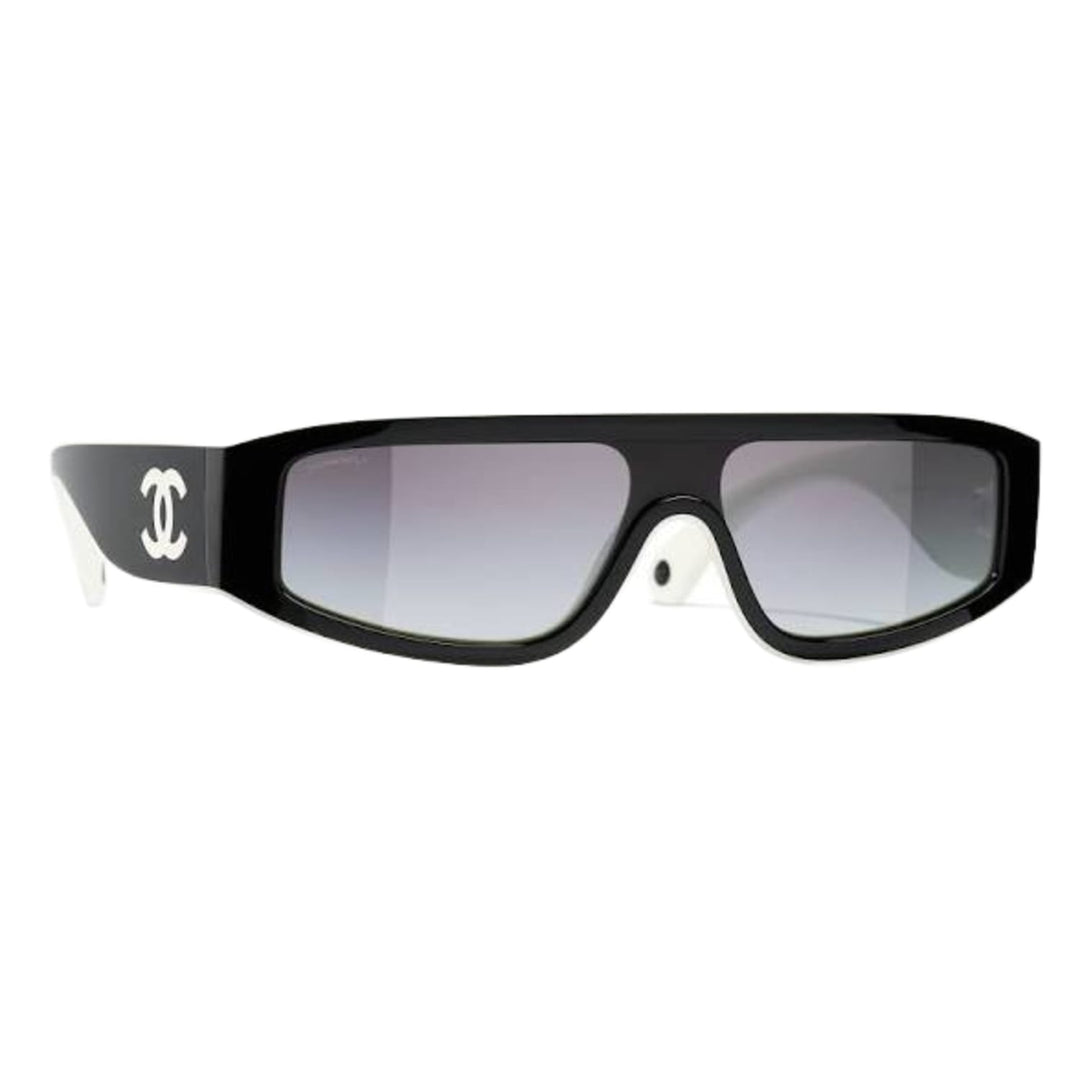 Chanel 'White/Black' Shield Sunglasses