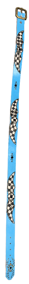 Studded 'Checkered Leather/Spider Gem' Baby Blue Belt