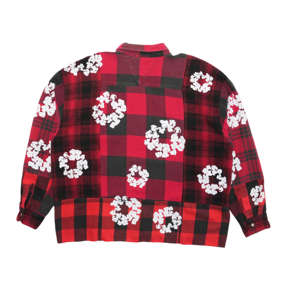 Readymade x Denim Tears 'Red Embroidered Cotton Design & Check' Long Sleeve Flannel Shirt