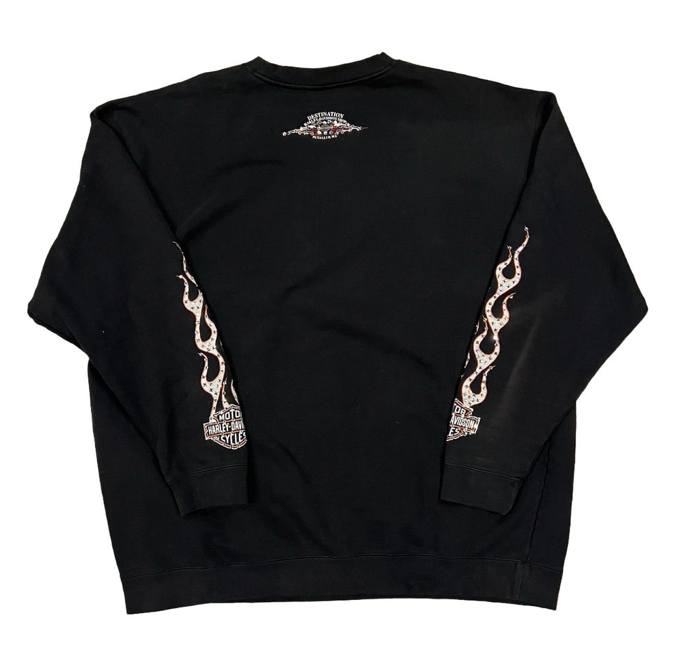 Harley Davidson 'Flame Sleeve' Rhinestone Vintage Crewneck