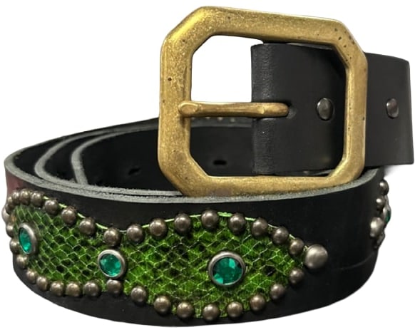 Studded 'Green Snakeskin' Black Belt