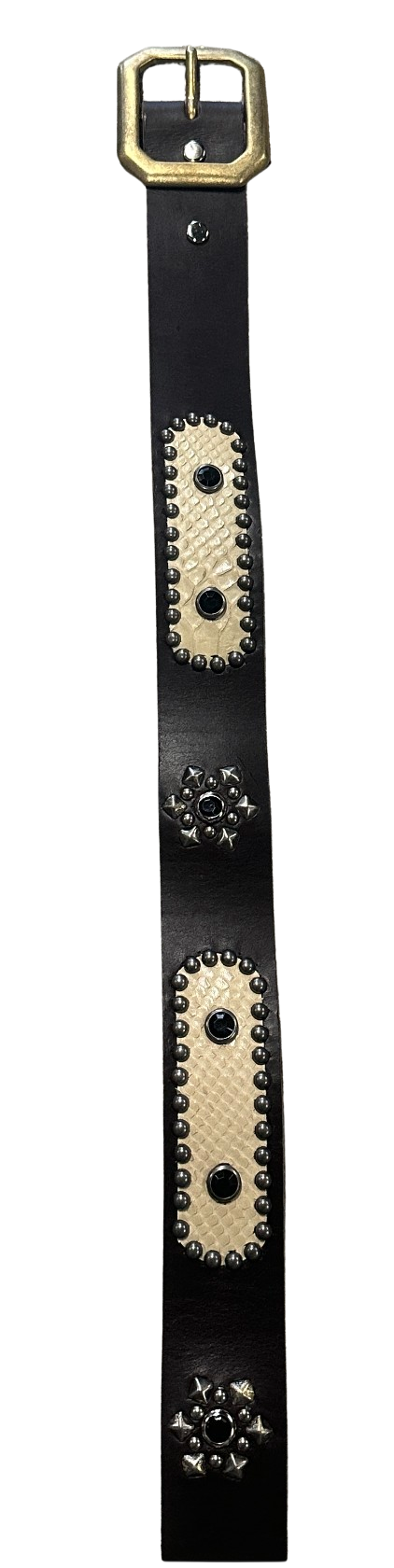 Studded 'Cream/Black Snakeskin' Dark Brown Belt