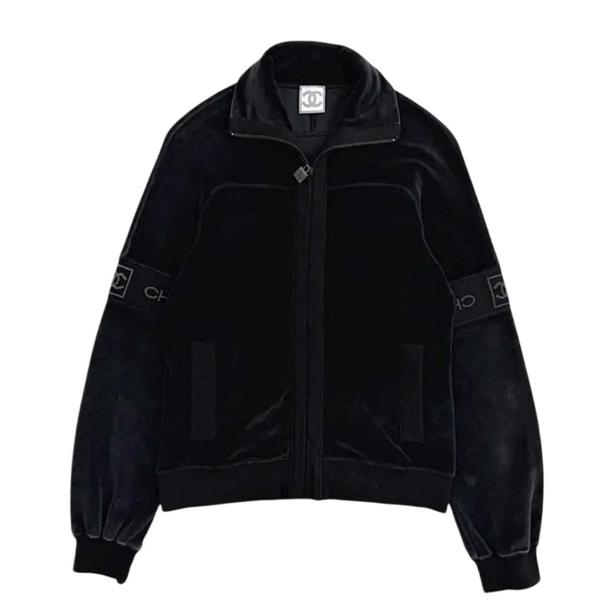 Chanel 'Black' Women's CC Logo Velvet Sweater
