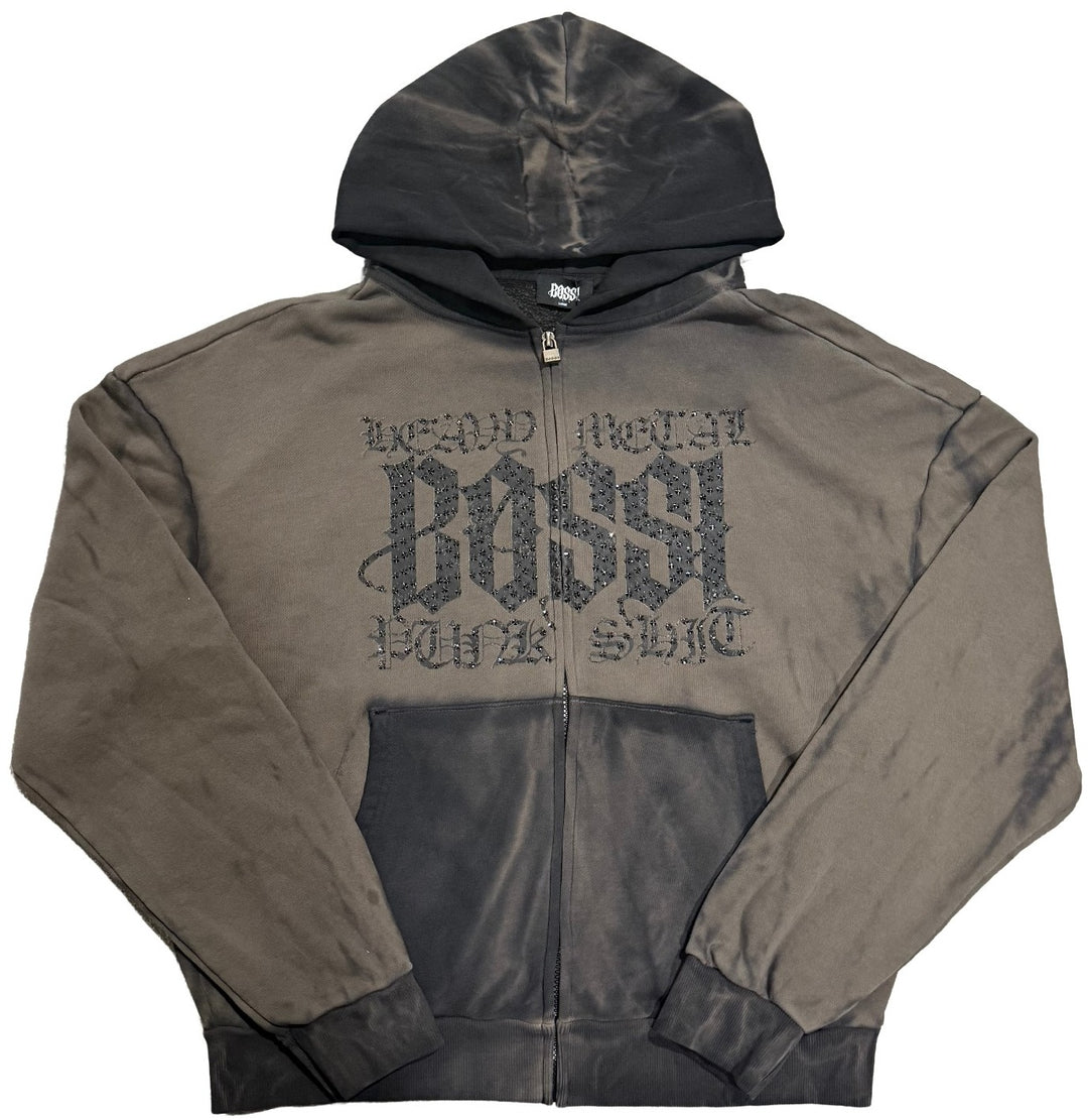 Bossi 'Black Heavy Metal' Brown Rhinestone Zip-Up
