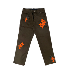 Chrome Hearts 'Brown' Orange Leather Cross Patch Carpenter Pants